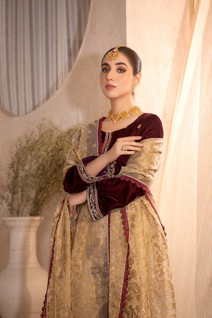 Designer embroidered velvet salwar kameez for girls stylish maroon outfit near me.