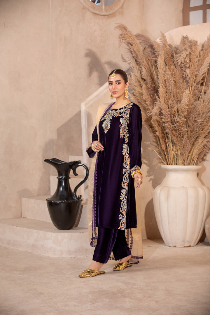Woman in traditional stitched winter kameez shalwar with embroidery available near me in UK