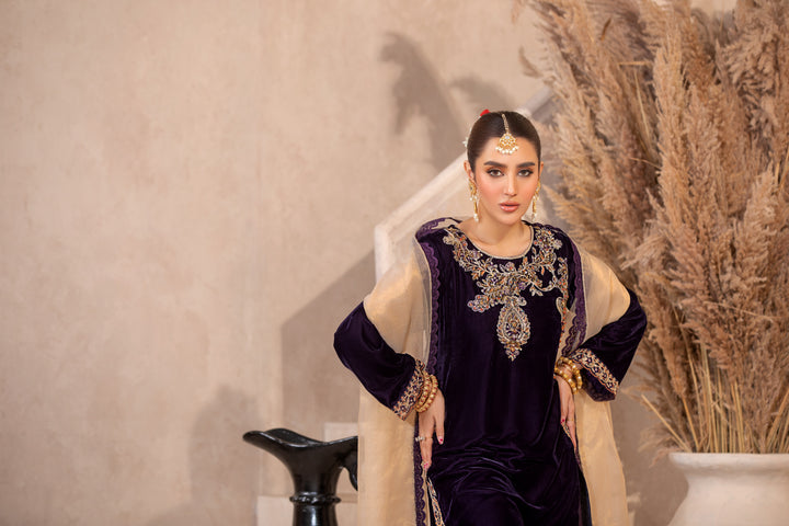 Woman in traditional stitched winter kameez shalwar with embroidery  available near you in UK.
