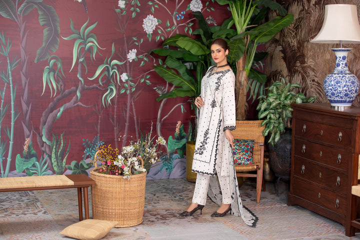 White and silver Pakistani suit with fine embroidery. Vavaa UK outlet collection near me.