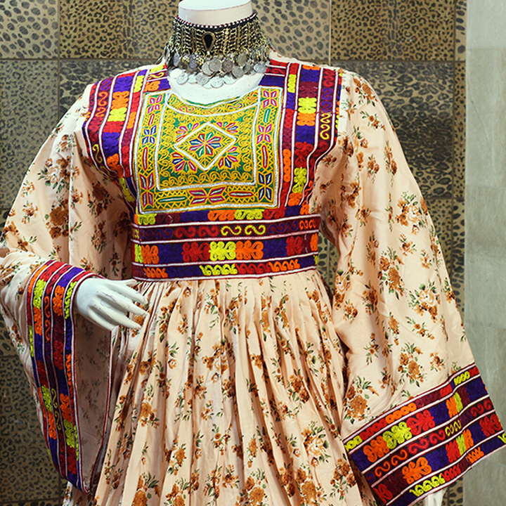 Vavaa vintage yellow Afghan Kuchi floral cultural dress for women near me