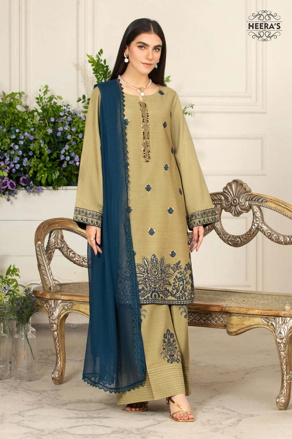 Elegant Co-ord Embroidered 3 Pcs | GR AMN Short
