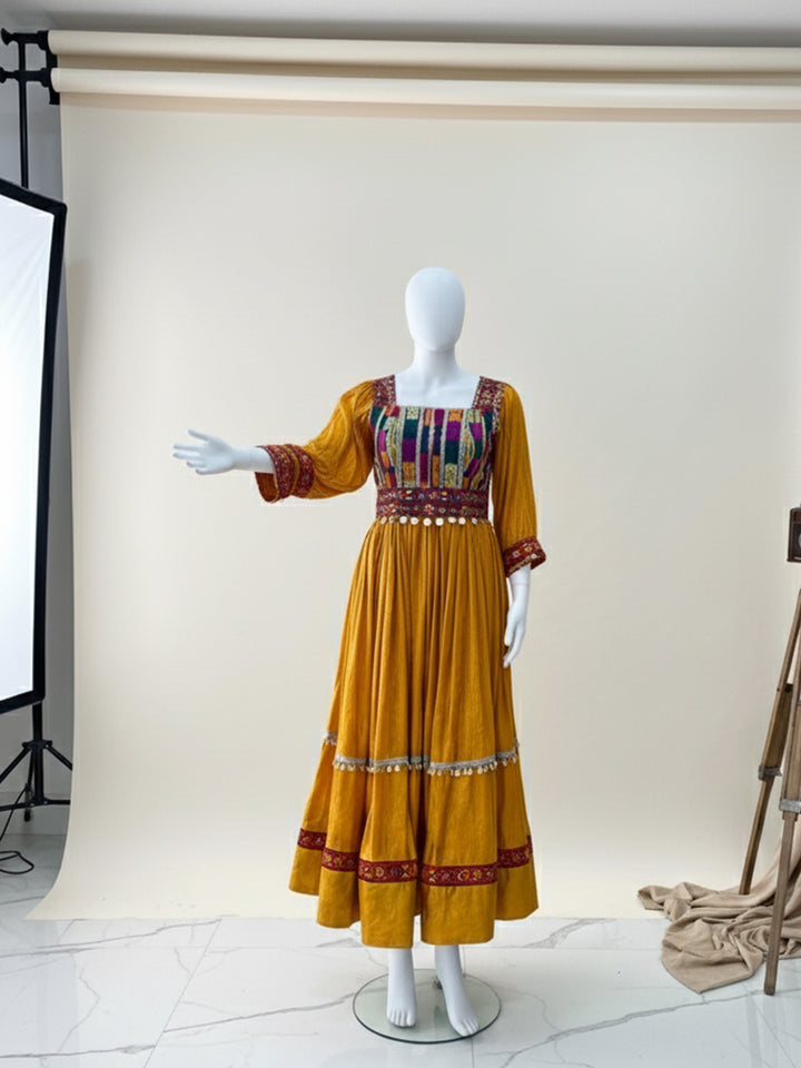Searching for Afghan Kuchi dress in embroidered orange & blue near me? Buy at Vavaa for affordable prices and fast shipping.