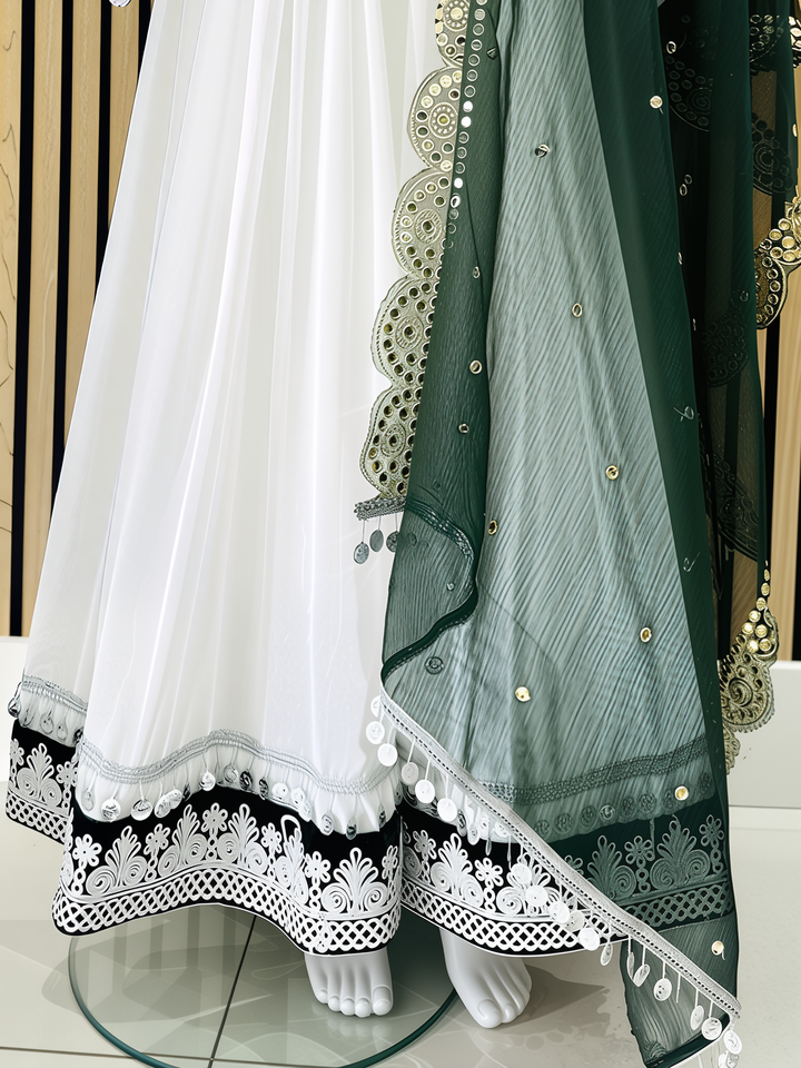 Vavaa modest traditional outfit with white and green dupatta near me