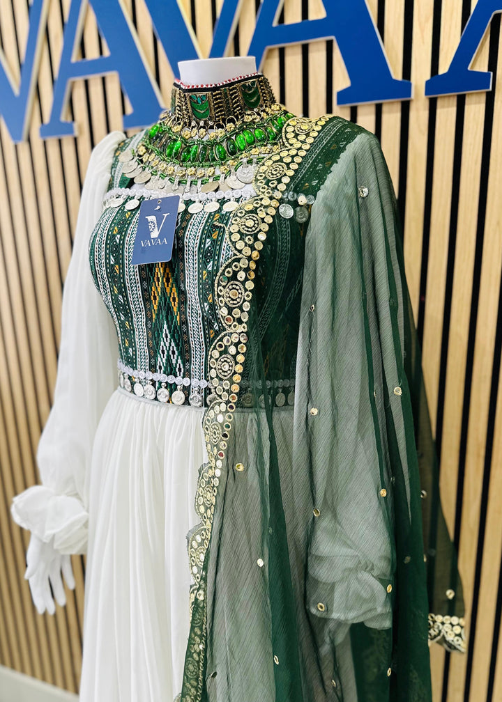 Vavaa modest traditional outfit with white and green dupatta near me