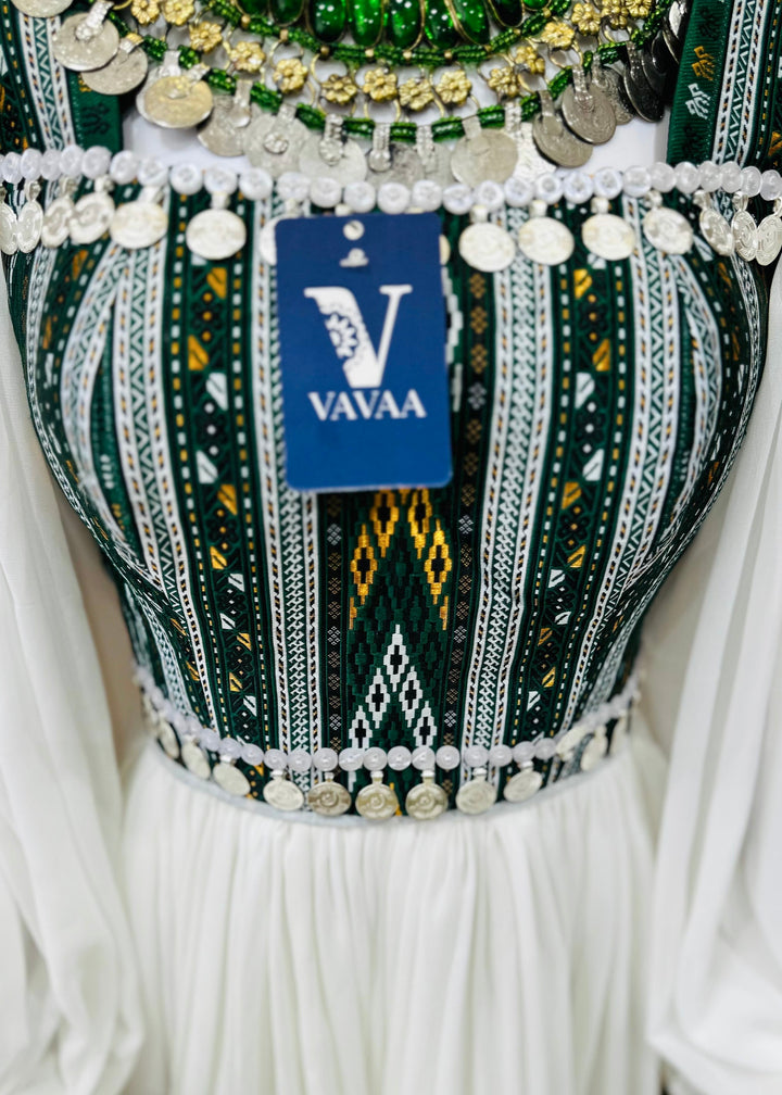 Buy Vavaa traditional outfit with white and green dupatta near me