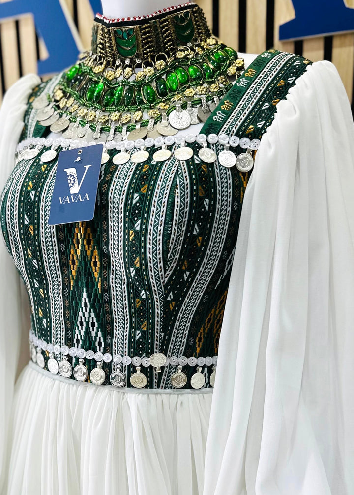 Buy Vavaa traditional outfit with white and green dupatta near me