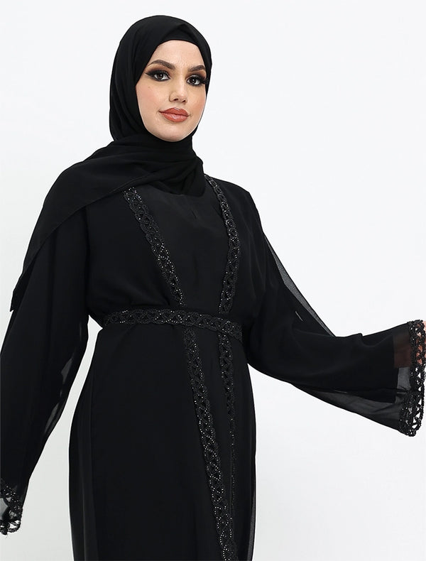 Elegant black Nadira Abaya dress for women – a modest and stylish abaya perfect for everyday wear