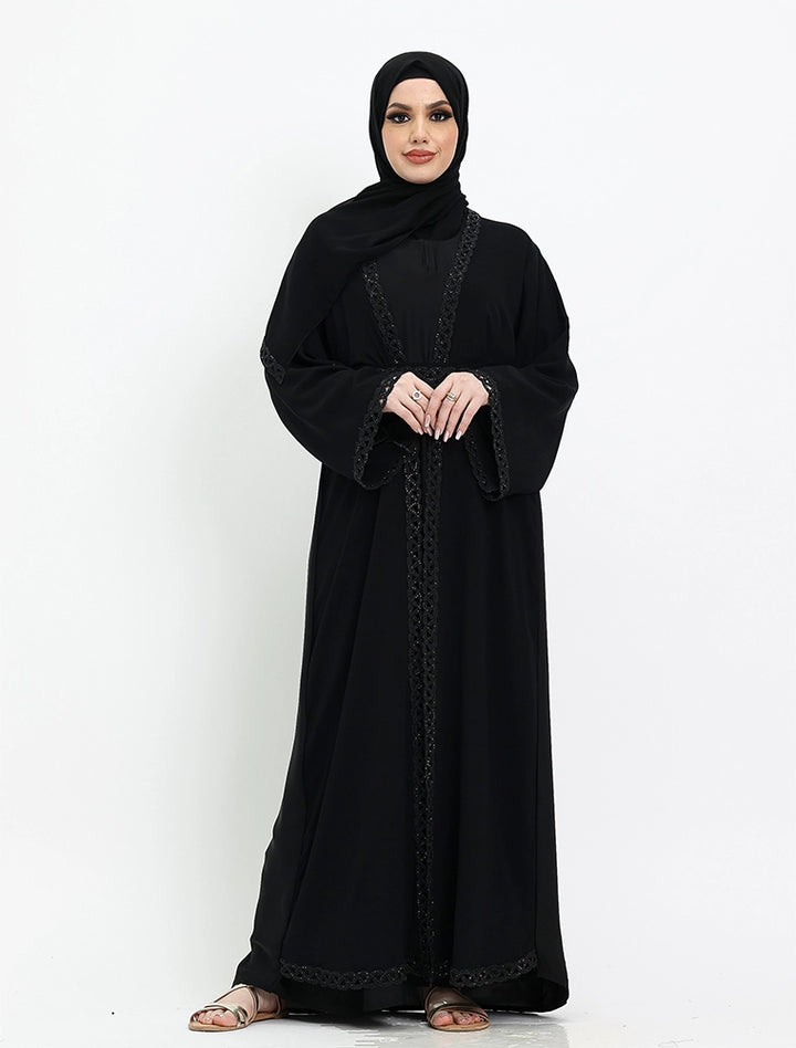 Luxury black abaya with diamante details, available in the UK, perfect for modest fashion lovers near me.