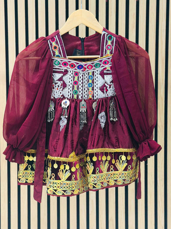 Afghani traditional dress for girls in vibrant red with intricate hand-embroidered details, available at Vavaa UK outlet and online store, perfect for cultural events, Eid, weddings, and special occasions – shop ethnic Afghan clothing near me in UK