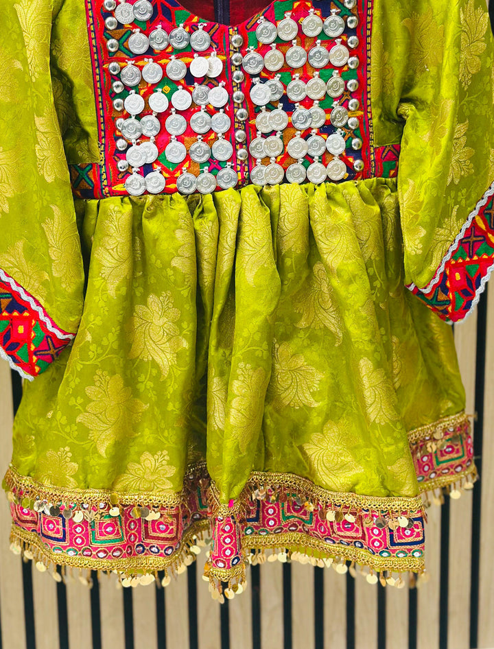 Handmade green Afghan Kuchi dress for girls  authentic cultural clothing UK