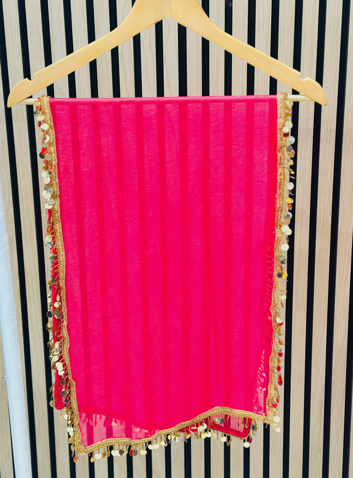 Afghan traditional dupatta for girls in bright pink with handmade embroidery UK