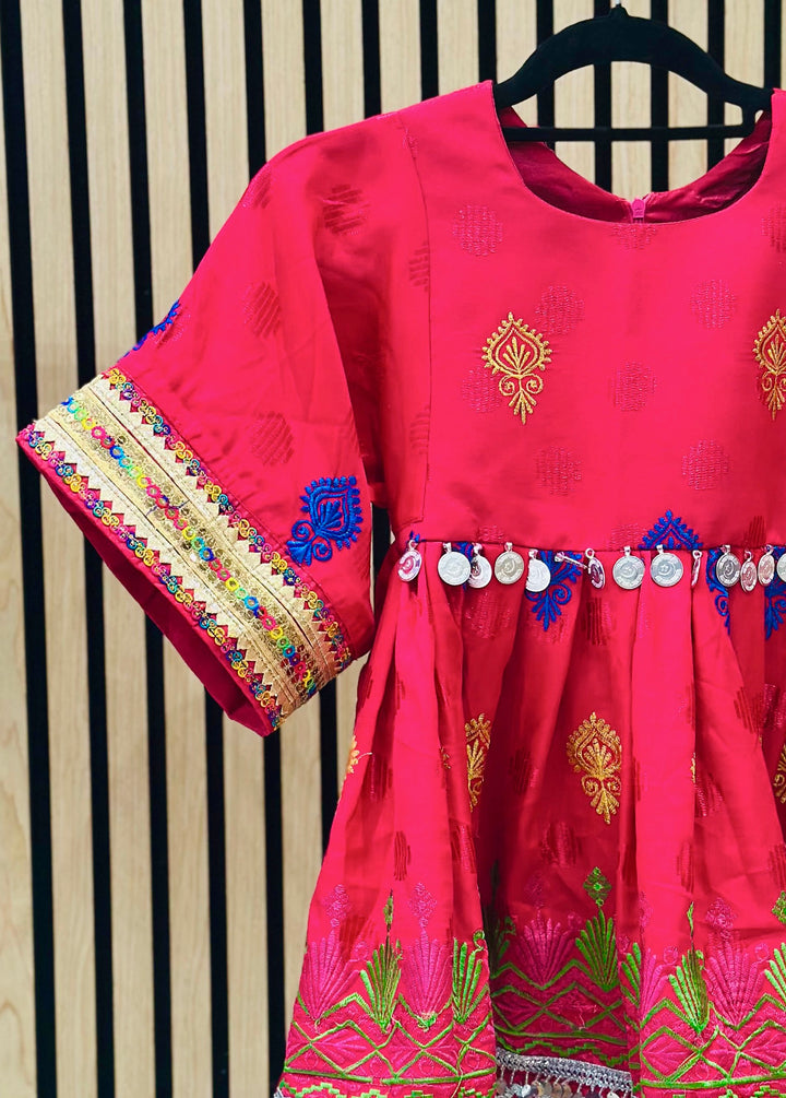 Pink and royal blue Afghan dress for girls  handmade traditional clothing