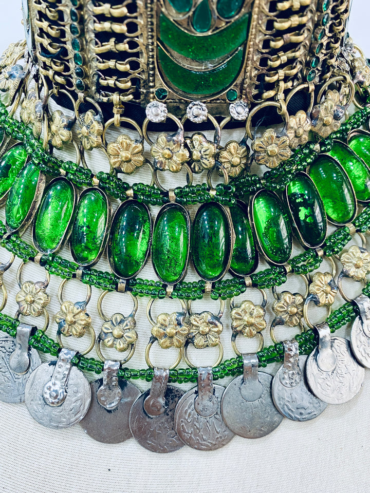 Handmade Afghan jewellery  green beads with golden detailing