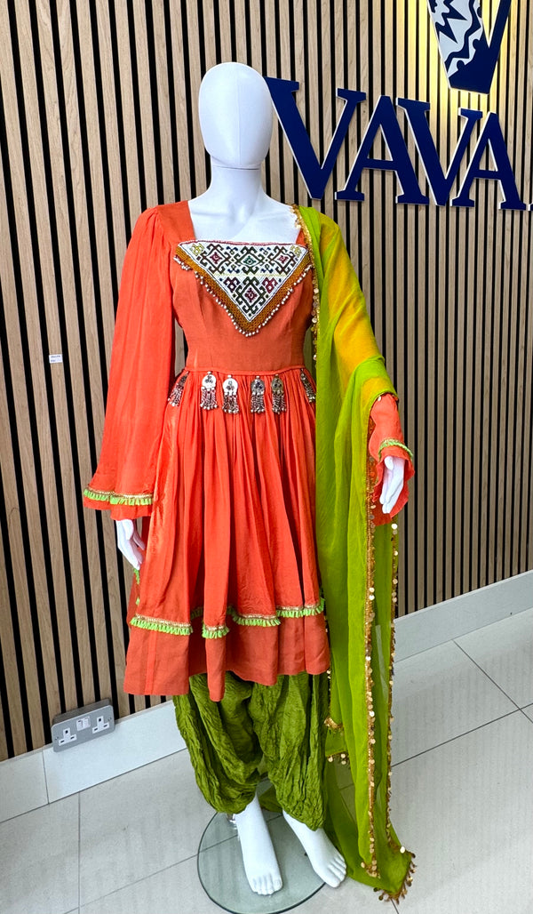 Afghan Kuchi Dress | Embroidered Orange