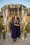 Shop navy blue chiffon maxi dress with embroidery for festive occasions now at Vavaa outlet in UK and abaya stores near me.