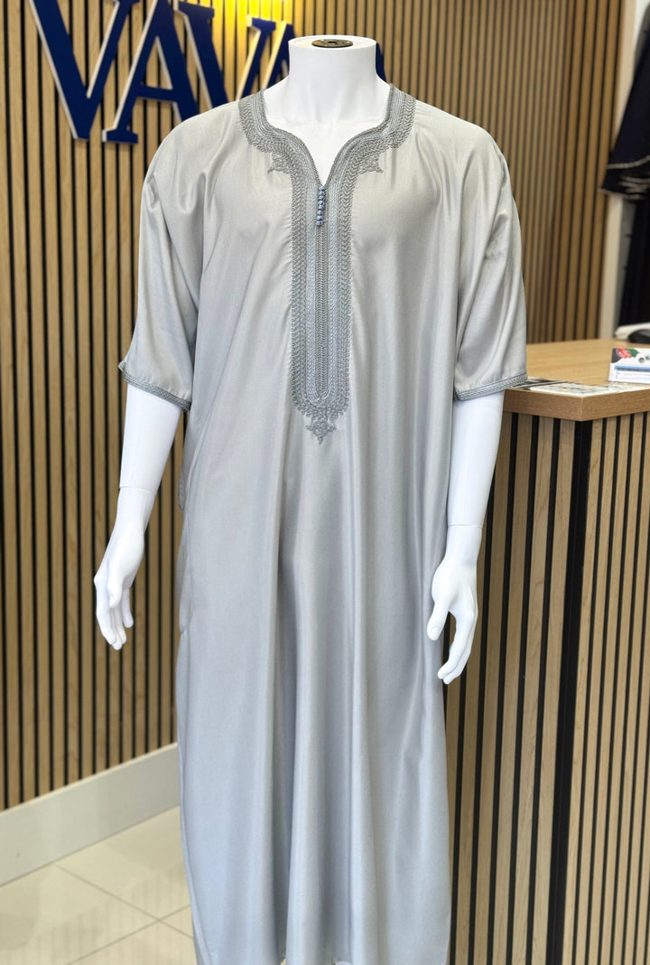 Moroccan style men’s thobe, gray color, Muslim outfit near me for Eid celebrations – Vavaa UK Outlet.
