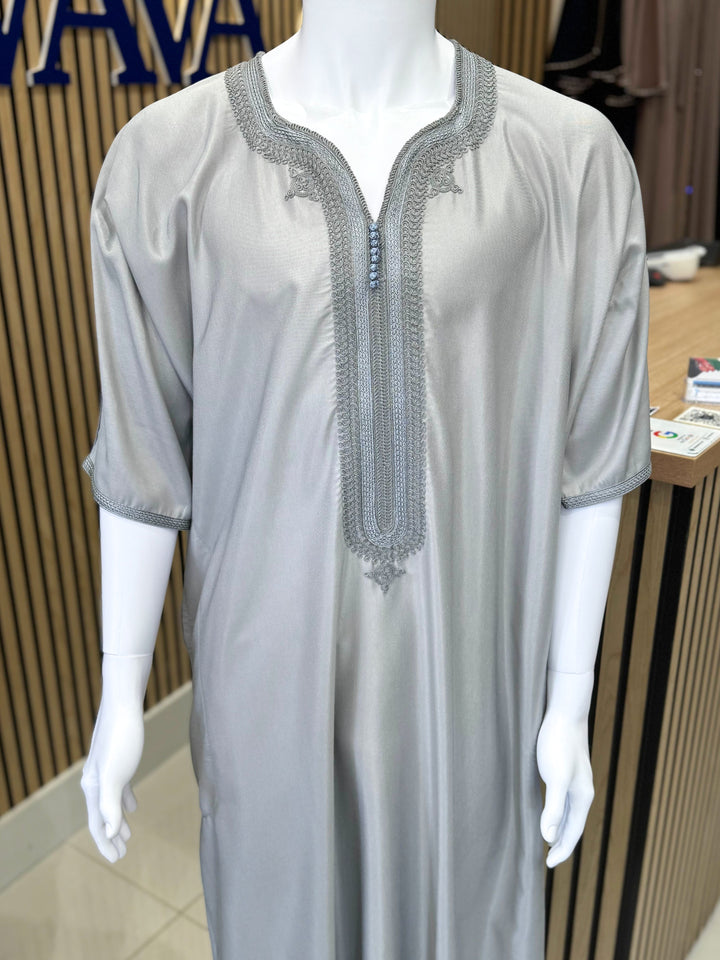 Gray Moroccan thobe for men, Islamic clothing near me for weddings and Eid prayer – Vavaa UK Outlet.