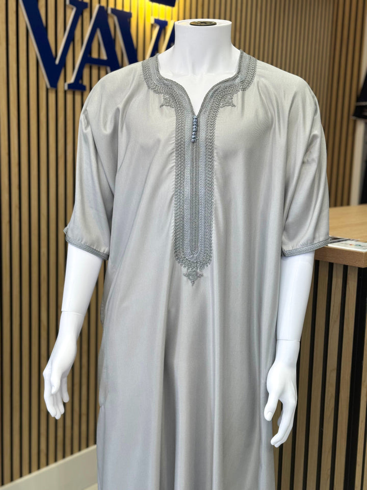 Gray Moroccan thobe for men, Islamic clothing near me for weddings and Eid prayer – Vavaa UK Outlet.