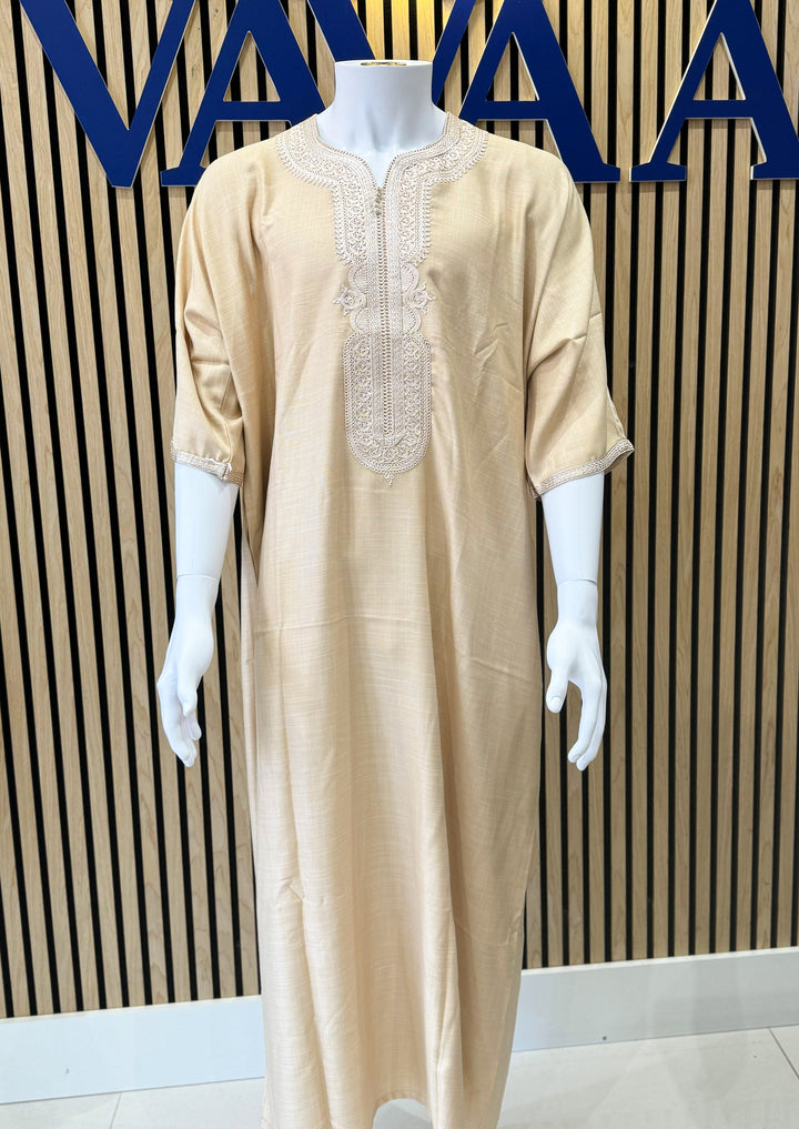 Light beige Moroccan thobe for men, soft fabric, Muslim dress near me for Eid, weddings, and prayer  Vavaa UK Outlet