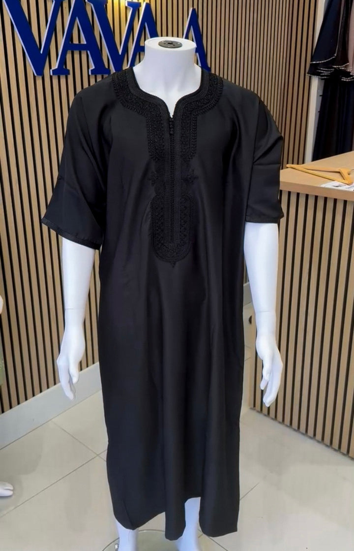 Moroccan style men’s thobe, black color, Muslim outfit near me for Eid celebrations – Vavaa UK Outlet.