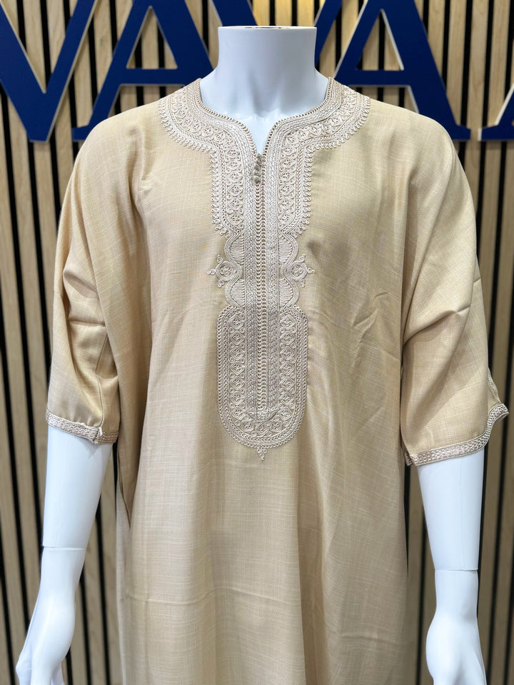 Moroccan style men’s thobe in beige, Islamic wear near me for Eid, Jumu’ah, and cultural events – Vavaa UK Outlet