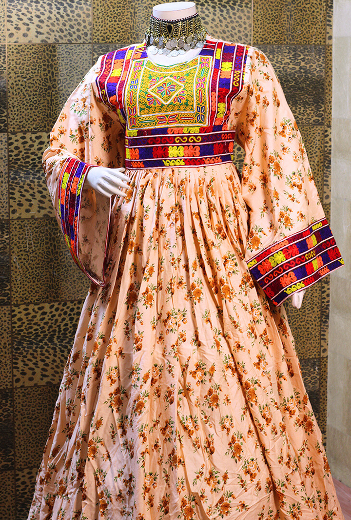 Vavaa yellow floral Afghan traditional Kuchi vintage dress for women near me