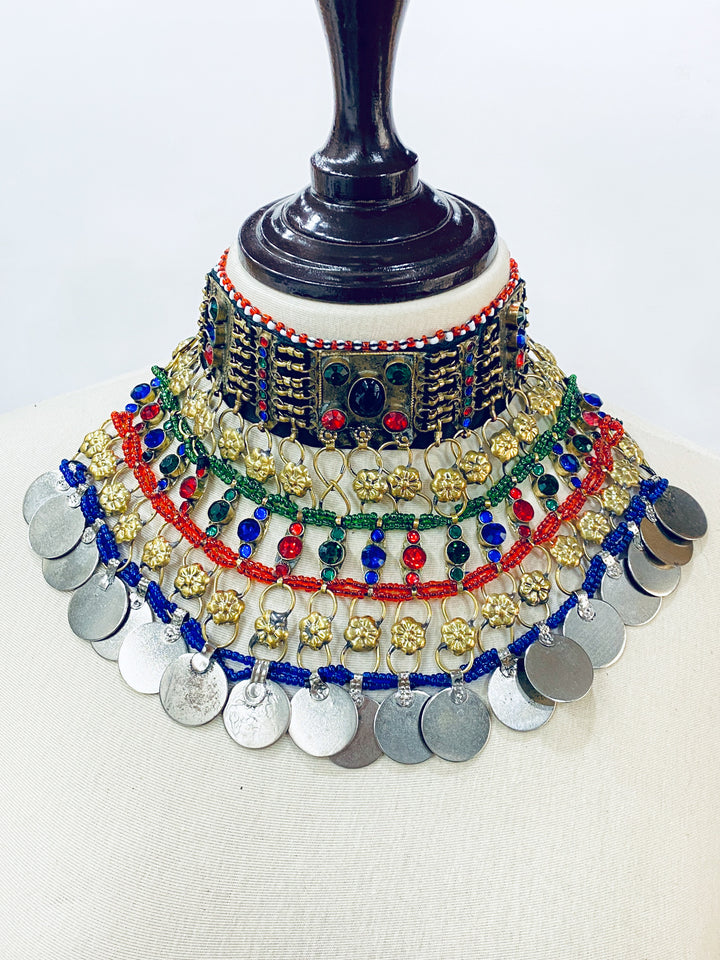 Traditional Afghan necklace with antique coins and gemstones – cultural jewellery UK