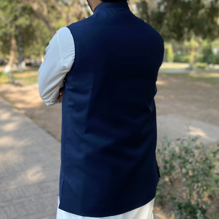 Affordable Vavaa navy blue waistcoat  limited time sale offer near me in London.
