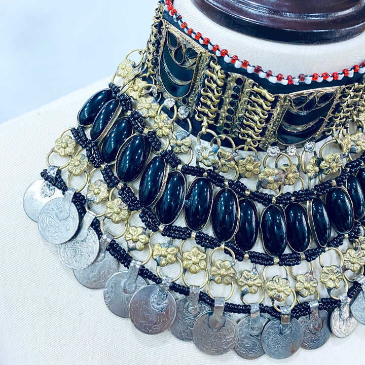 Handmade Afghan necklace – silver tribal jewellery with shiny blue stones at Vavaa UK outlet near you
