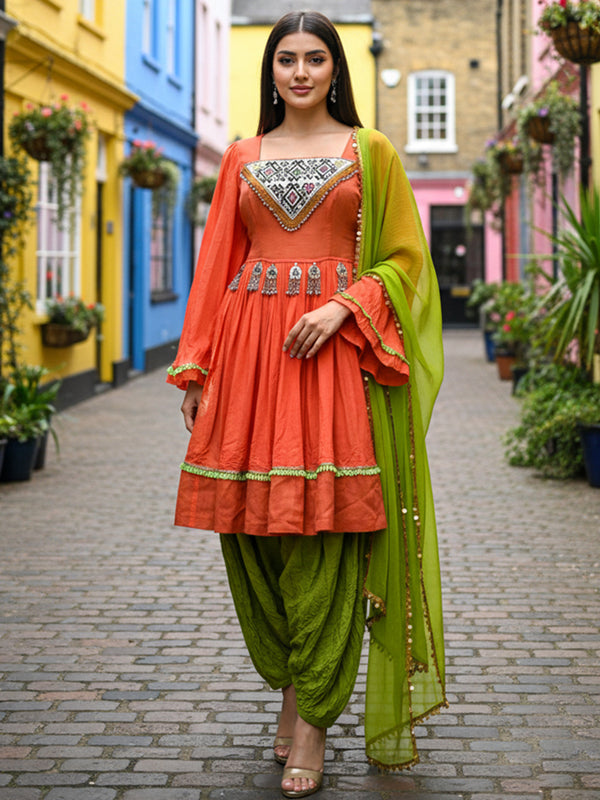 Afghan Kuchi Dress | Embroidered Orange