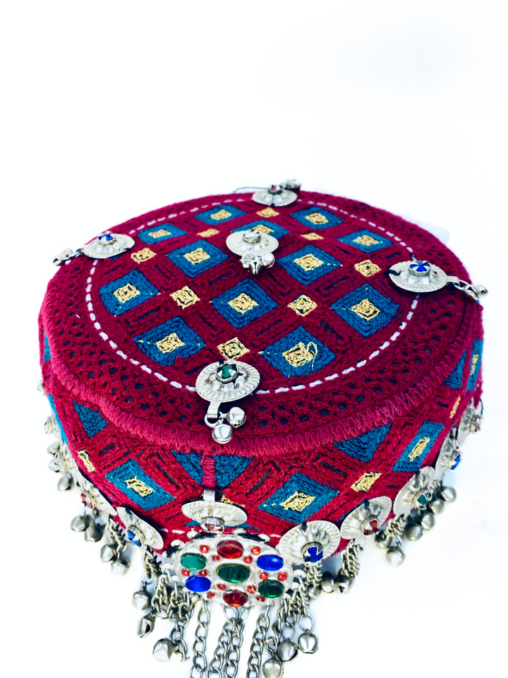 Handmade Afghan hat with bright stones and tribal patterns  Vavaa UK store