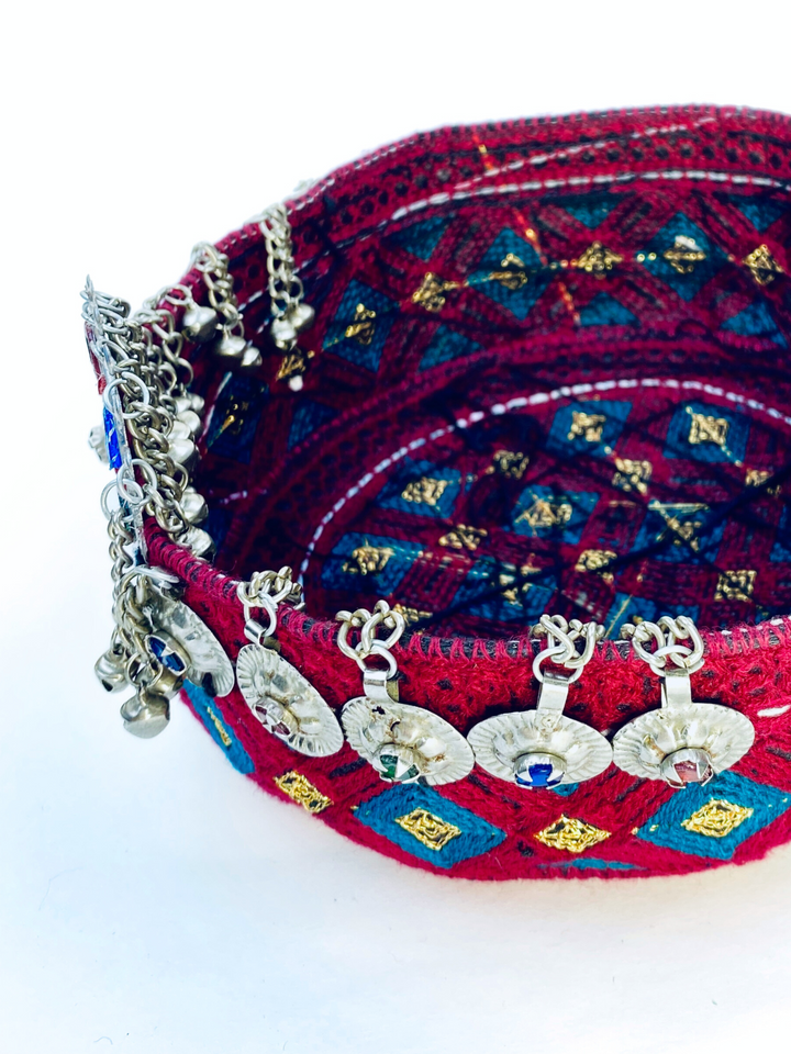 Traditional Kuchi cap with coins and colorful design Afghan hat from Vavaa UK

