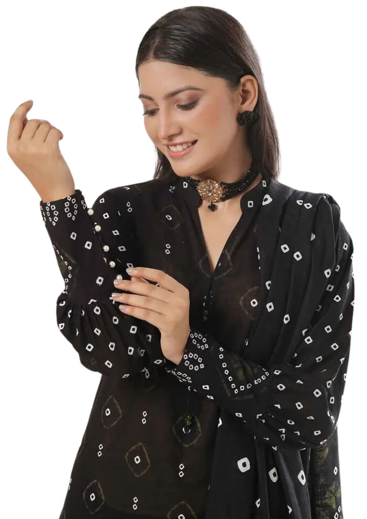 Black printed Khaddar 3 piece stitched suit near me available at Vavaa outlet in UK perfect winter outfit near you