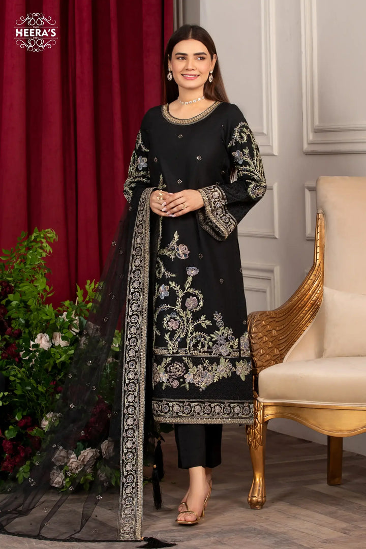 3 piece embroidered winter suit stitched raw silk dress near me, shop online from Vavaa outlet UK