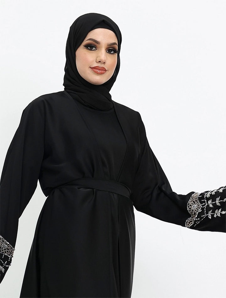 Tuan Abaya Two-Piece with beaded cuffs and belt  shop modest abayas near me in Edgware, London.