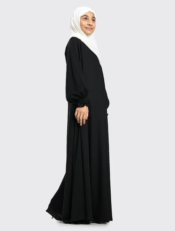 Vavaa modest black umbrella abaya and white hijab ensemble near me