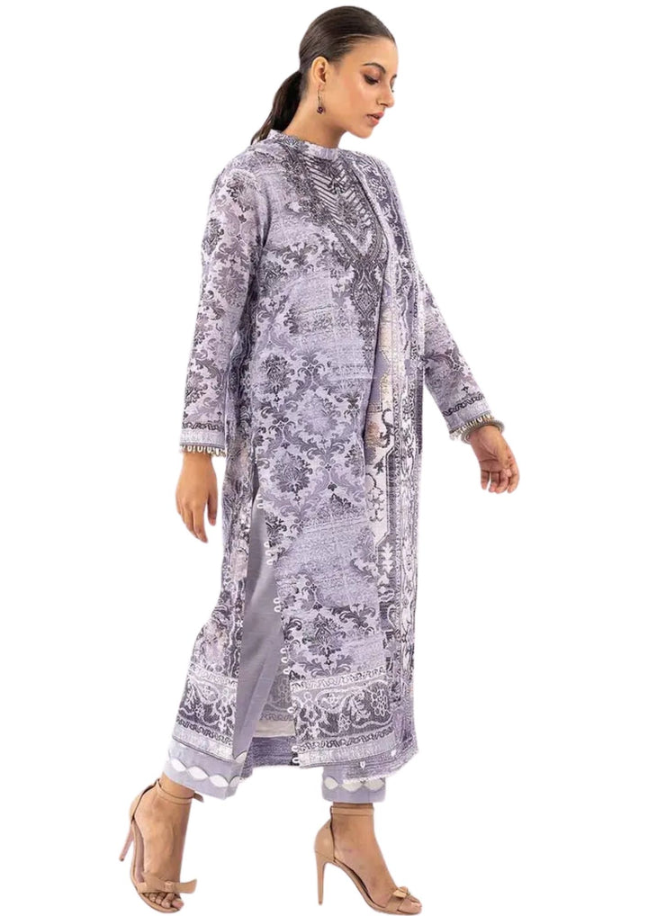 3 piece printed khaddar suit near me in purple and white shop Vavaa outlet in UK.