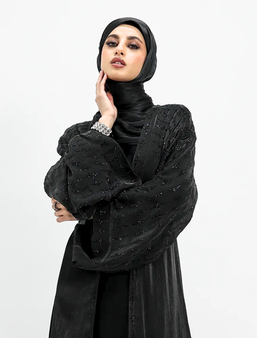 elegant dress designs for ladies Crystal-Embellished Elegant Abaya with Defined Waist Silhouette Pearl Ivory Glow / S