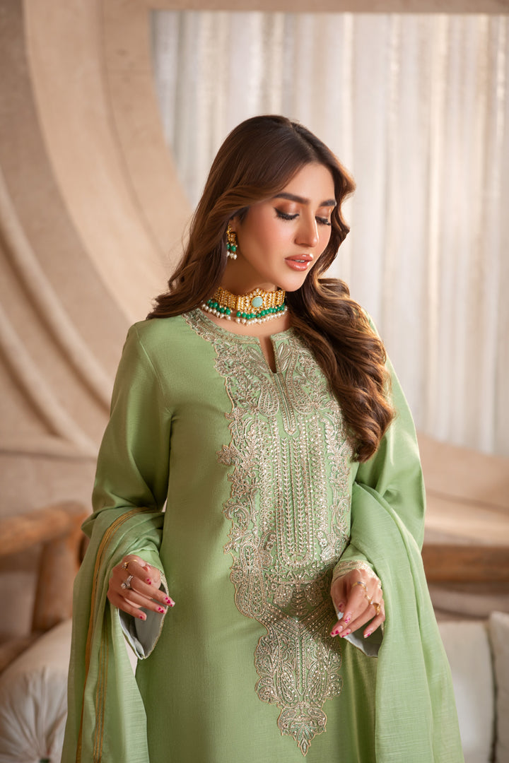 Green Kameez Shalwar with traditional detailing shop discounted dresses near me in UK.