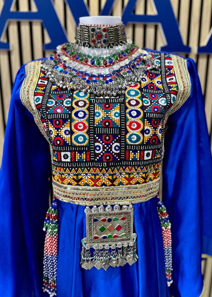 Afghan Kuchi Royal Blue Dress - Handmade Ethnic Fashion Sale London  VAVAA