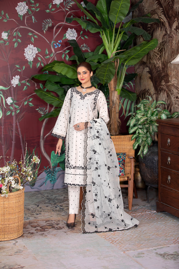 Elegant white and silver embroidered Kameez Shalwar with dupatta  available near me at Vavaa outlet in UK.