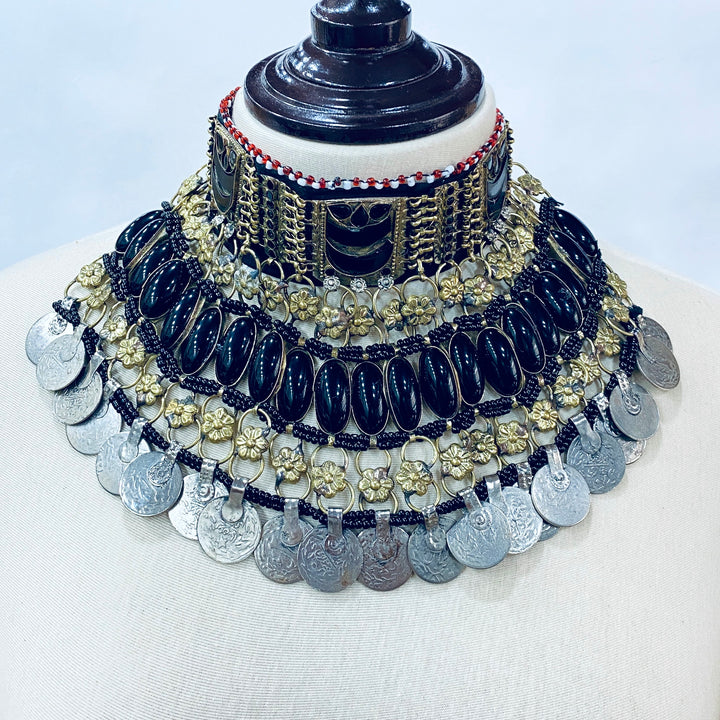 Traditional Afghan jewellery with silver metal and blue gems handmade tribal necklace from Vavaa UK outlet near you


