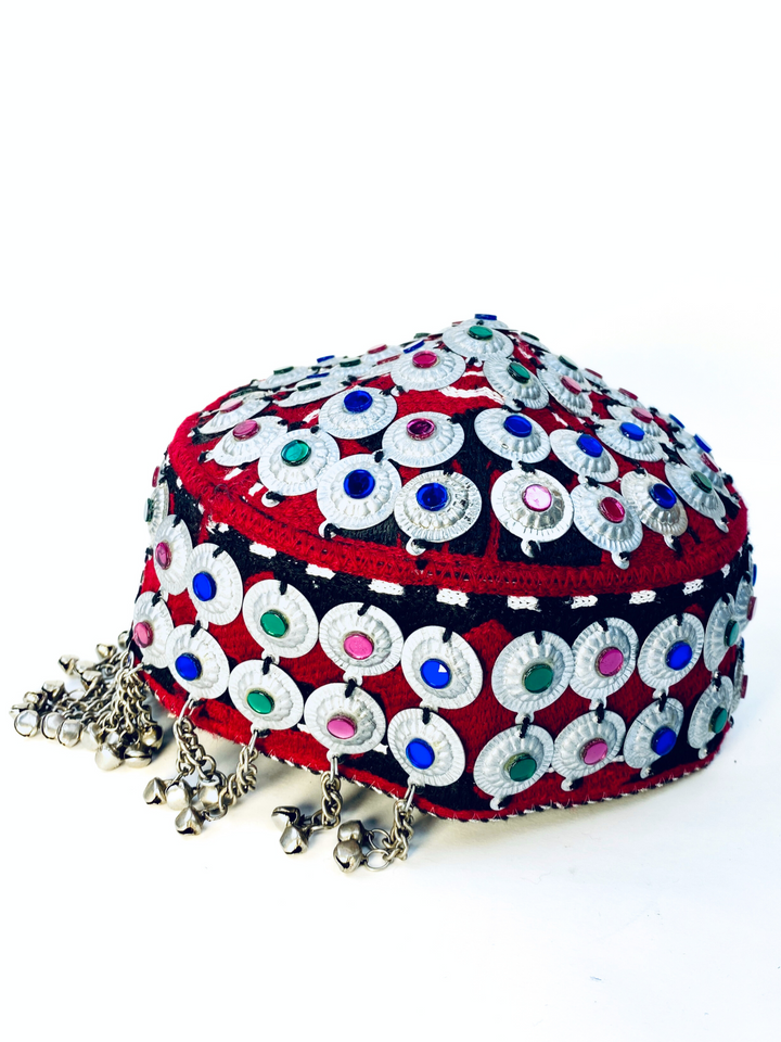 Handmade Afghan hat with bright stones and tribal patterns  Vavaa UK store