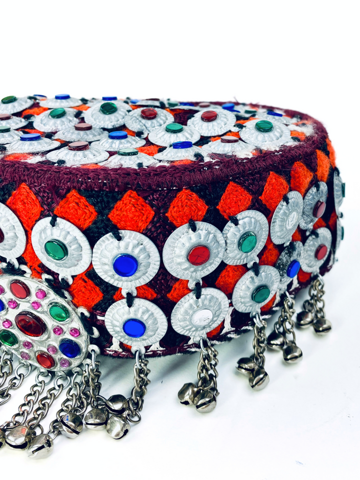Colorful embroidered Kuchi Cap from Afghanistan  ethnic festival and wedding headpiece by Vavaa