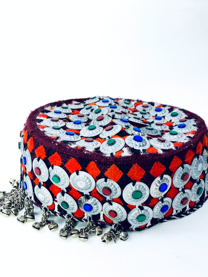 Colorful embroidered Kuchi Cap from Afghanistan  ethnic festival and wedding headpiece by Vavaa
