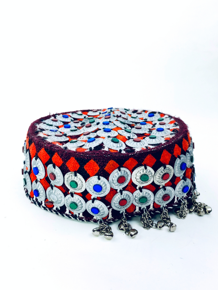 Afghan handmade Kuchi Cap with silver coin details and rich tribal patterns  Vavaa UK store
