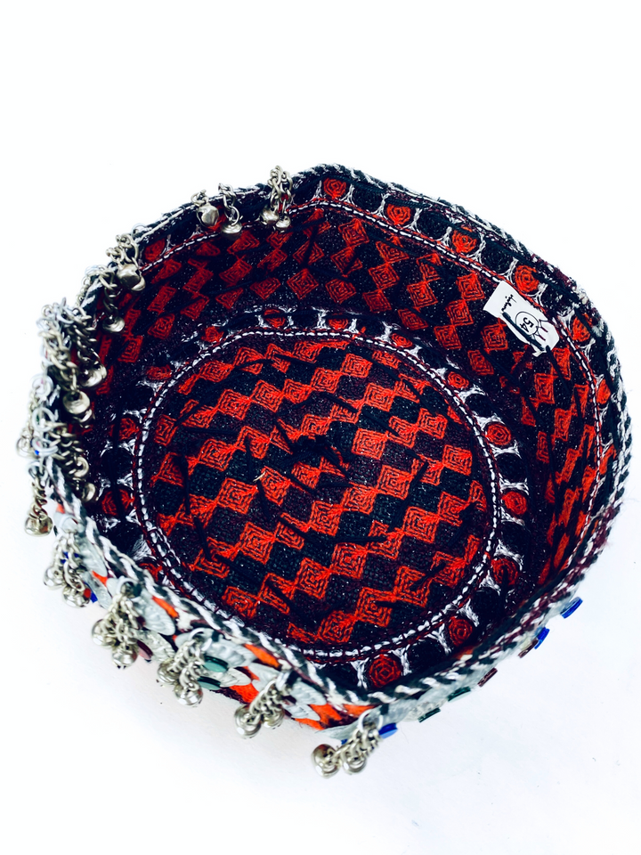 Authentic Afghan Kuchi tribal cap with intricate embroidery and gemstone accents  Vavaa London