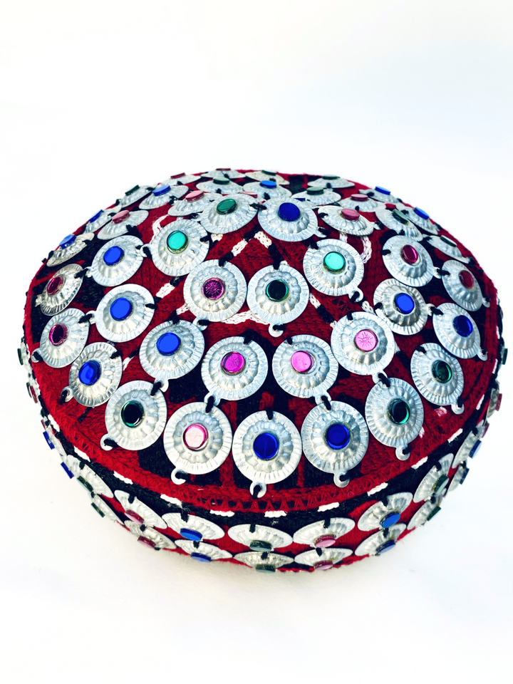Afghan tribal headwear  authentic Kuchi Cap with vintage embellishments, Vavaa UK exclusive