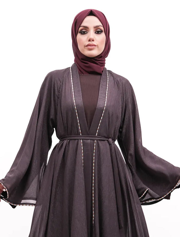 Elegant Makeba Organza Abaya near me in black with diamante trim  available now at Vavaa outlet UK, Deansbrook Road.